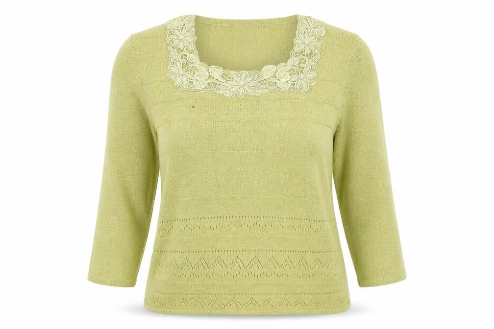 Front view of Bonmarché women’s green square neck acrylic jumper, size L