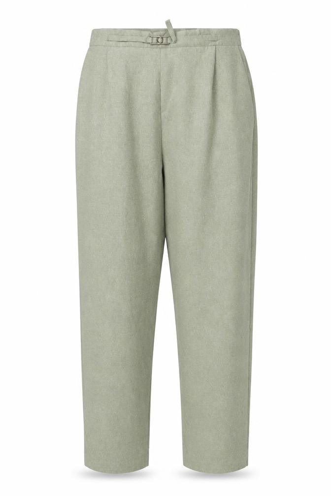 Front view of Classics women’s green polyester trousers, size UK 12, 25.5-inch leg regular