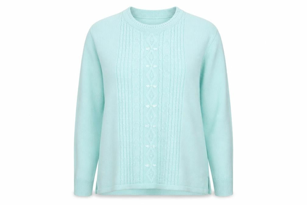 reflect knitwear Womens Green Round Neck Geometric Acrylic Pullover Jumper Size M