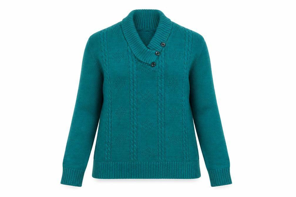 Fashion Alert Womens Green V-Neck Geometric Acrylic Pullover Jumper Size S