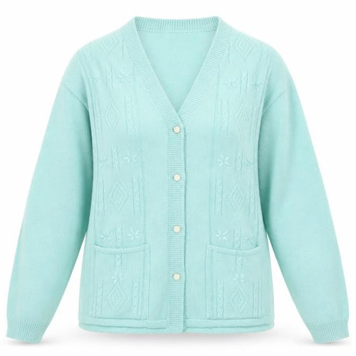 reflect knitwear Womens Green V-Neck Geometric Acrylic Cardigan Jumper Size S