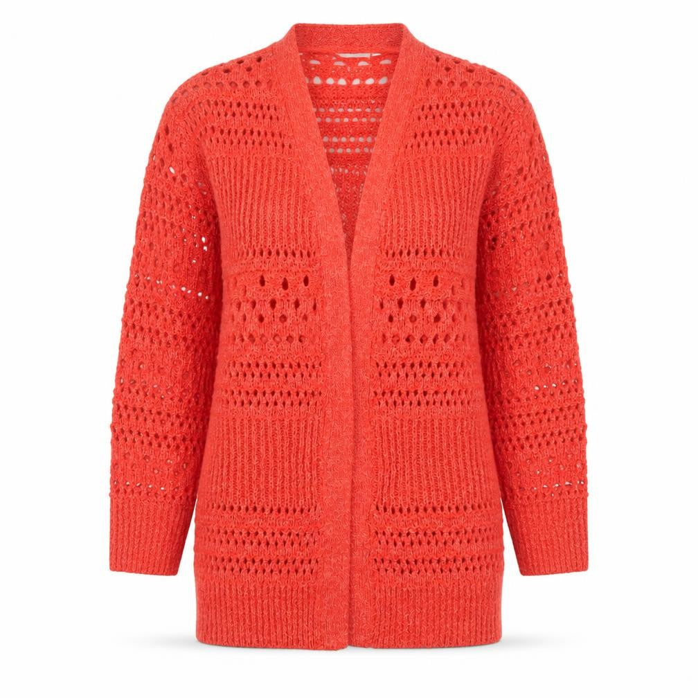 Papaya Womens Red V-Neck Striped Polyester Cardigan Jumper Size S