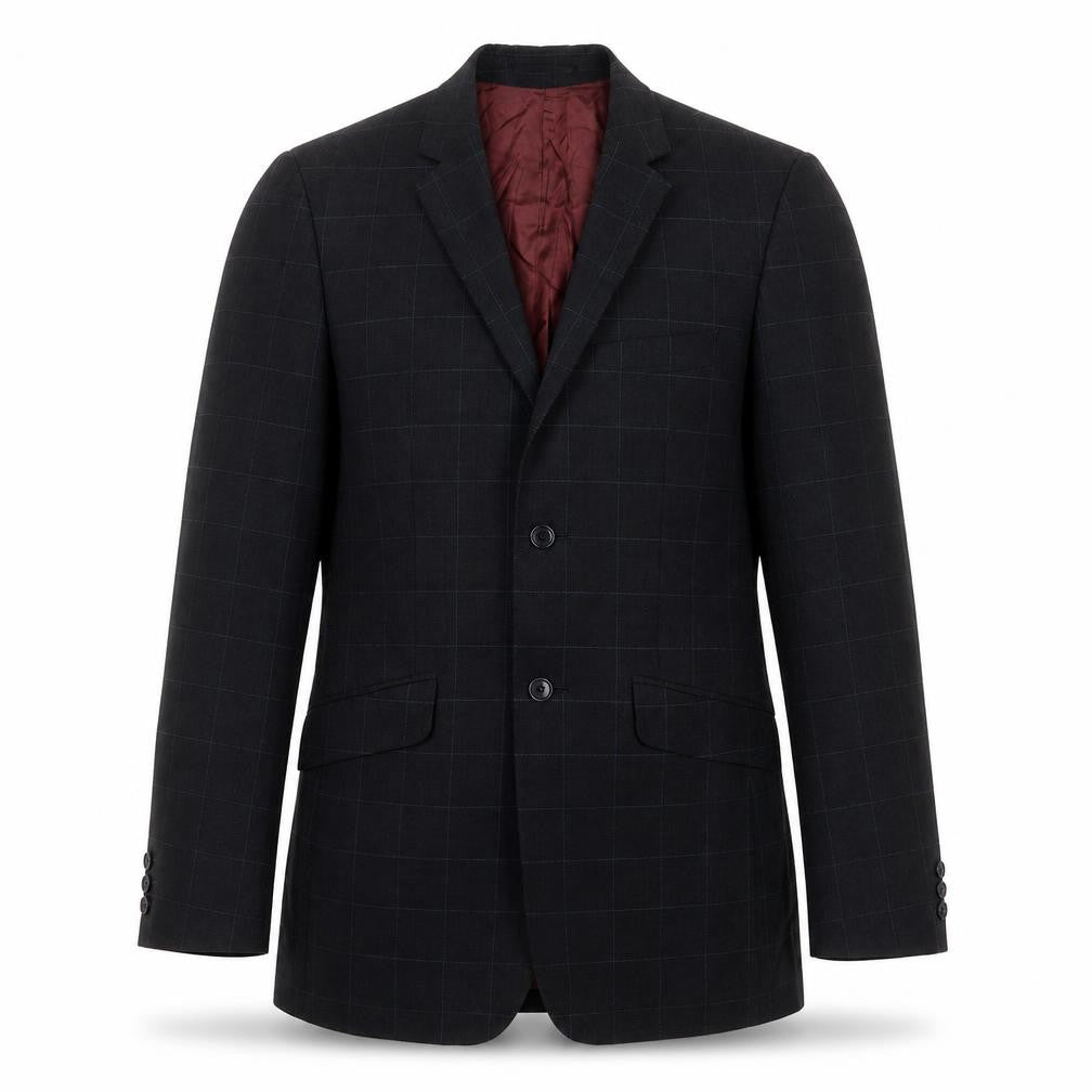 Front view of Burton men’s grey check polyester jacket suit jacket, size 38