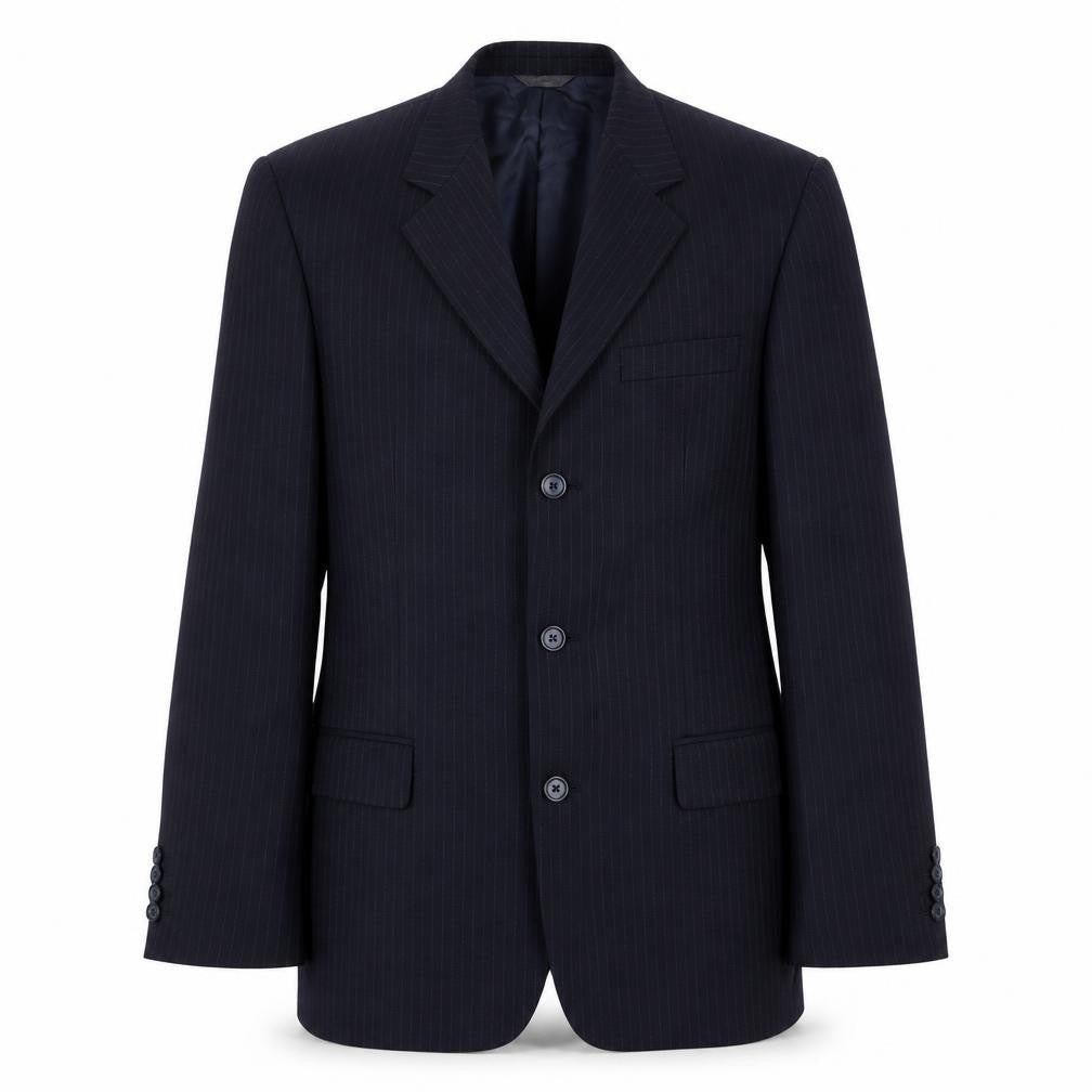 Front view of aledoa men’s blue striped wool jacket suit jacket, size 38