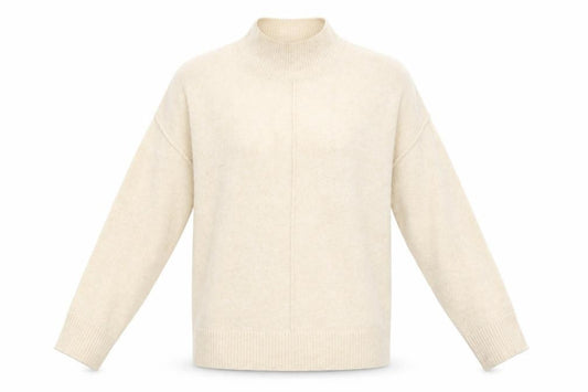 Front view of ASOS women’s ivory mock neck acrylic jumper, size UK 8