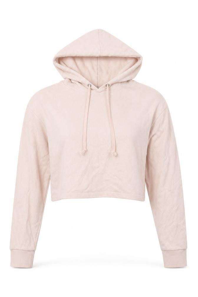 Front view of H&M women’s pink cotton pullover hoodie, size XS, pullover