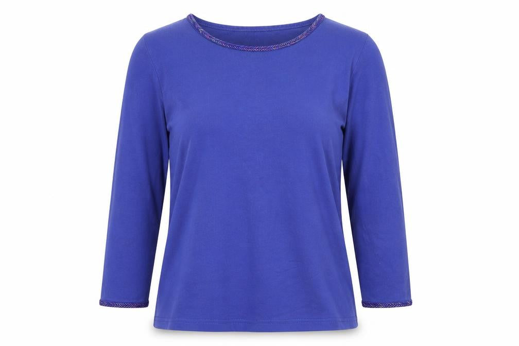 Front view of JFW women’s blue cotton basic t-shirt, size M, round neck