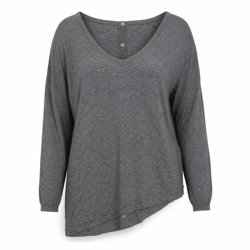 Front view of Next women’s grey v-neck viscose jumper, size UK 10