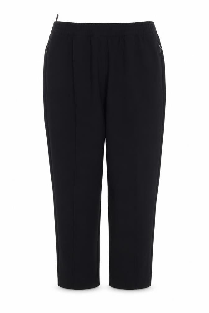 Front view of Marks & Spencer women’s black polyester trousers, size UK 14, 24-inch leg regular