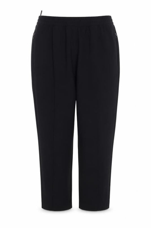 Front view of Marks & Spencer women’s black polyester trousers, size UK 14, 24-inch leg regular