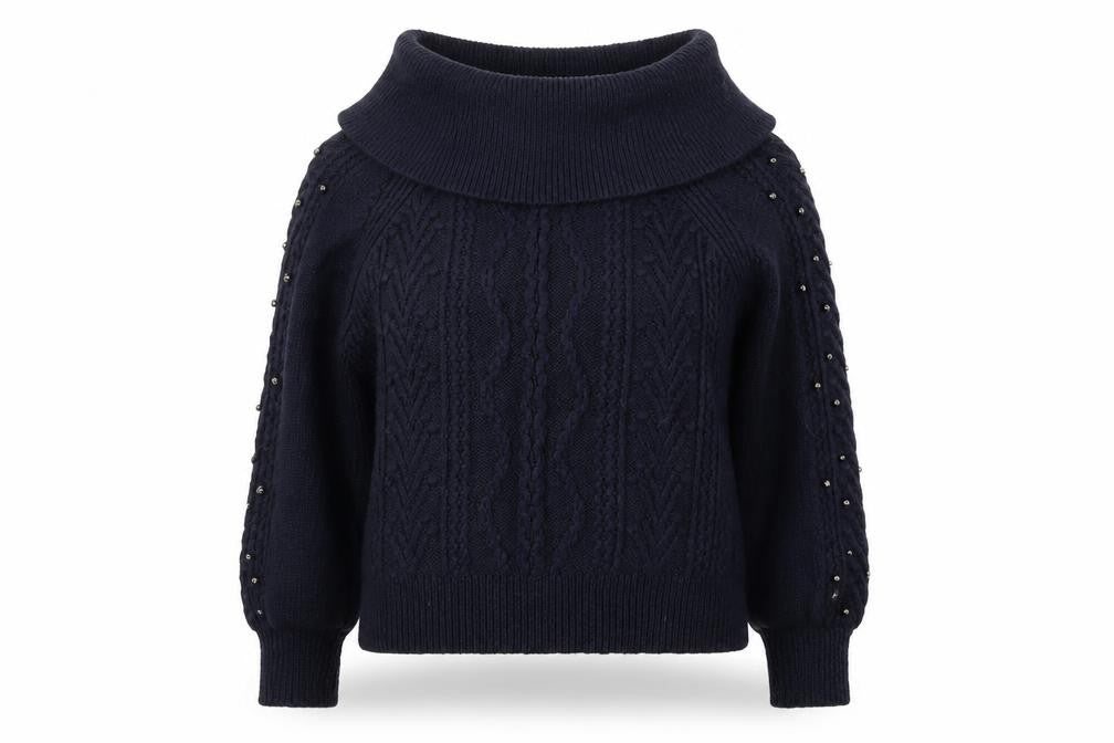 Front view of Next women’s blue roll neck nylon jumper, size XS
