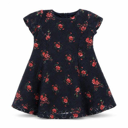 Primark Girls Blue Floral Polyester Fit & Flare  Size 3-6 Months  Crew Neck Button