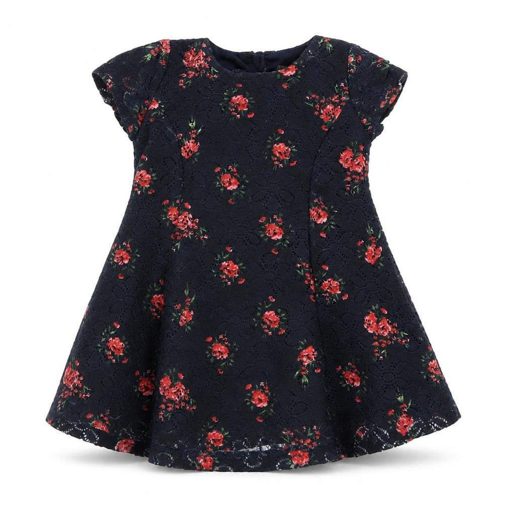 Primark Girls Blue Floral Polyester Fit & Flare  Size 3-6 Months  Crew Neck Button