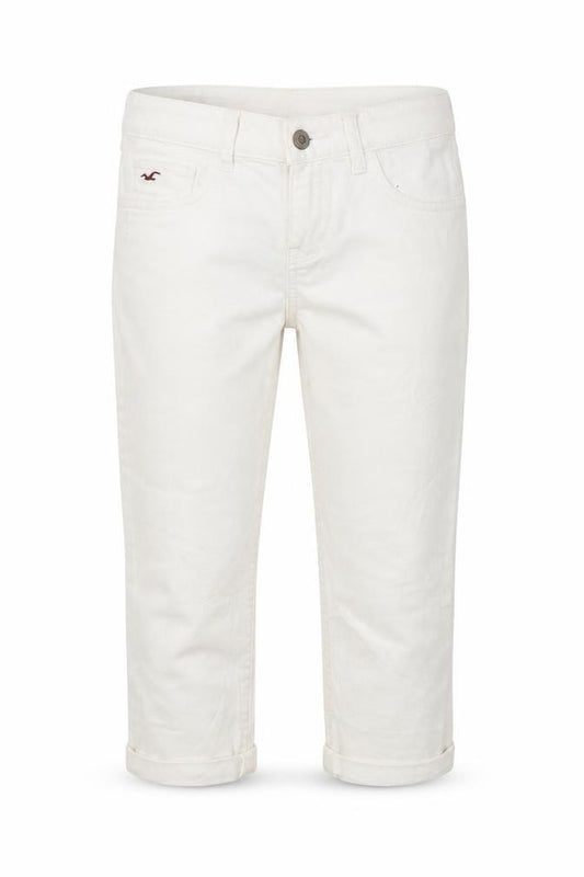 Front view of Hollister women’s white cotton bermuda shorts, size UK 28, in, 18-inch leg regular zip