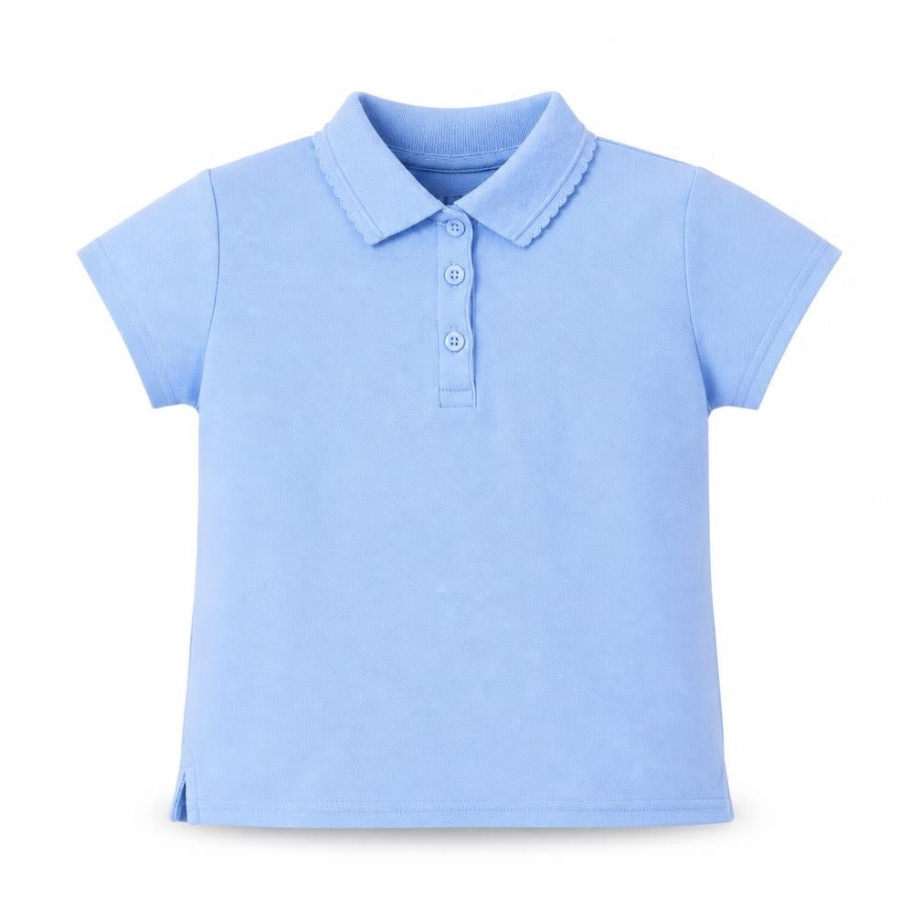 Very Girls Blue  Cotton Basic Polo Size 7 Years Collared Button