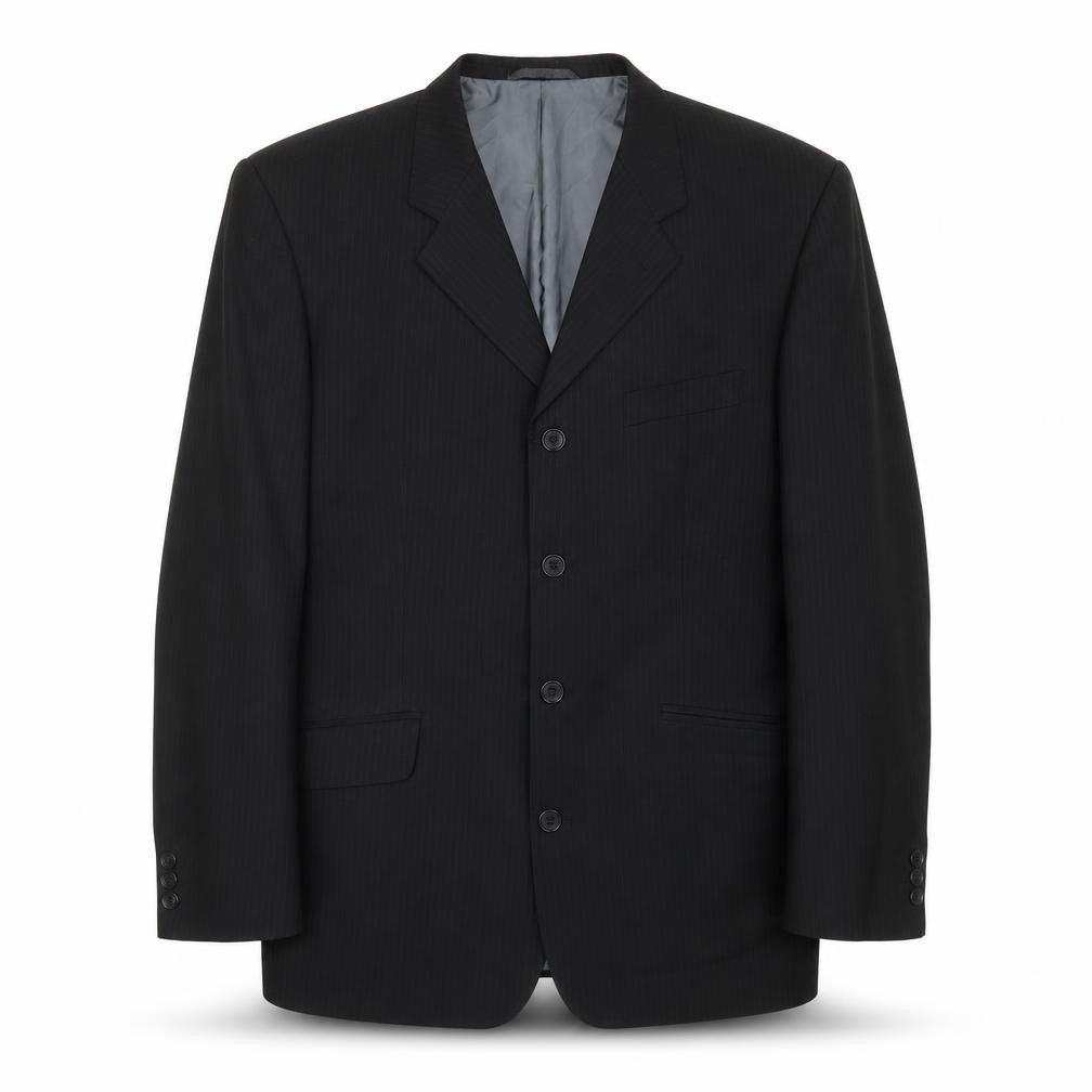 Genesis Mens Black Striped Polyester Jacket Suit Jacket Size 44