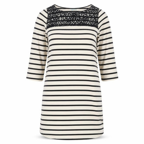 Dickins & Jones Womens Beige Striped Cotton T-Shirt Dress  Size 10  Round Neck  - Lace detail