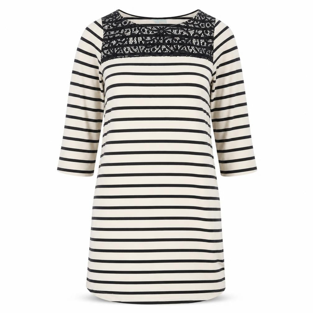 Dickins & Jones Womens Beige Striped Cotton T-Shirt Dress  Size 10  Round Neck  - Lace detail