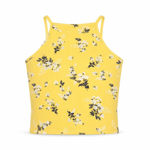 New Look Womens Yellow Floral Cotton Cropped T-Shirt Size 8 Round Neck