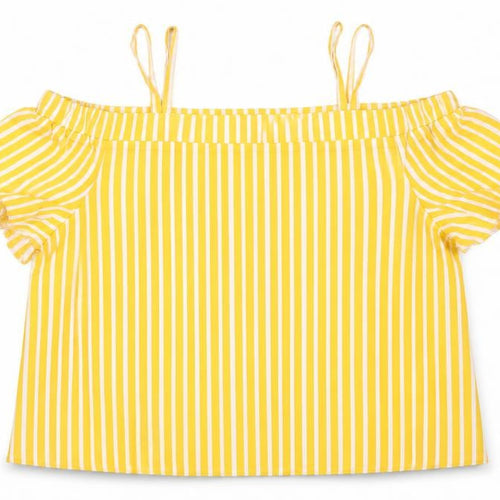 Primark Girls Yellow Striped Viscose Basic Blouse Size 14-15 Years Off the Shoulder