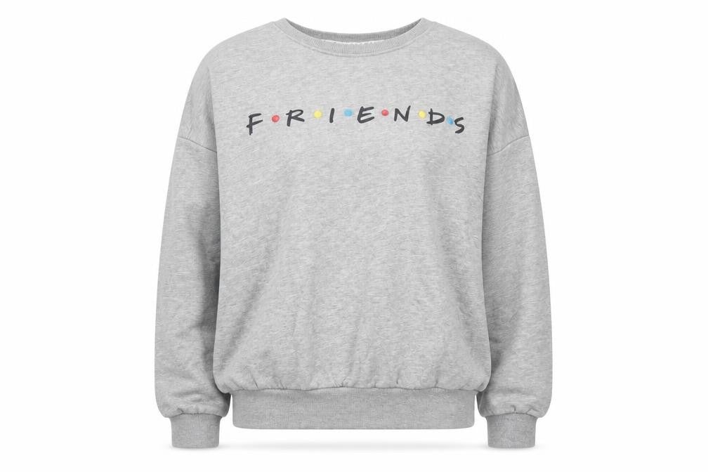 Front view of Primark women’s grey polyester pullover sweatshirt, size XS, - friends