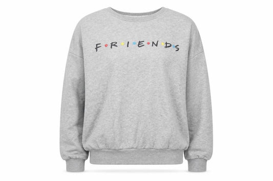 Front view of Primark women’s grey polyester pullover sweatshirt, size XS, - friends