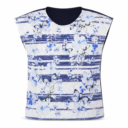 Front view of Love Tees women’s multicoloured floral polyester basic t-shirt, size UK 16, round neck