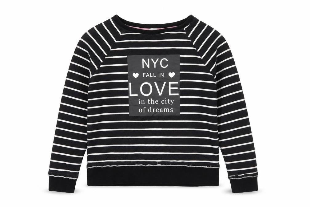H&M Girls Black Striped Cotton Pullover Sweatshirt Size 9-10 Years