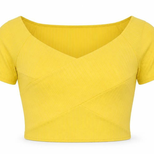 petites Womens Yellow  Polyester Cropped T-Shirt Size 10 Scoop Neck - Summer