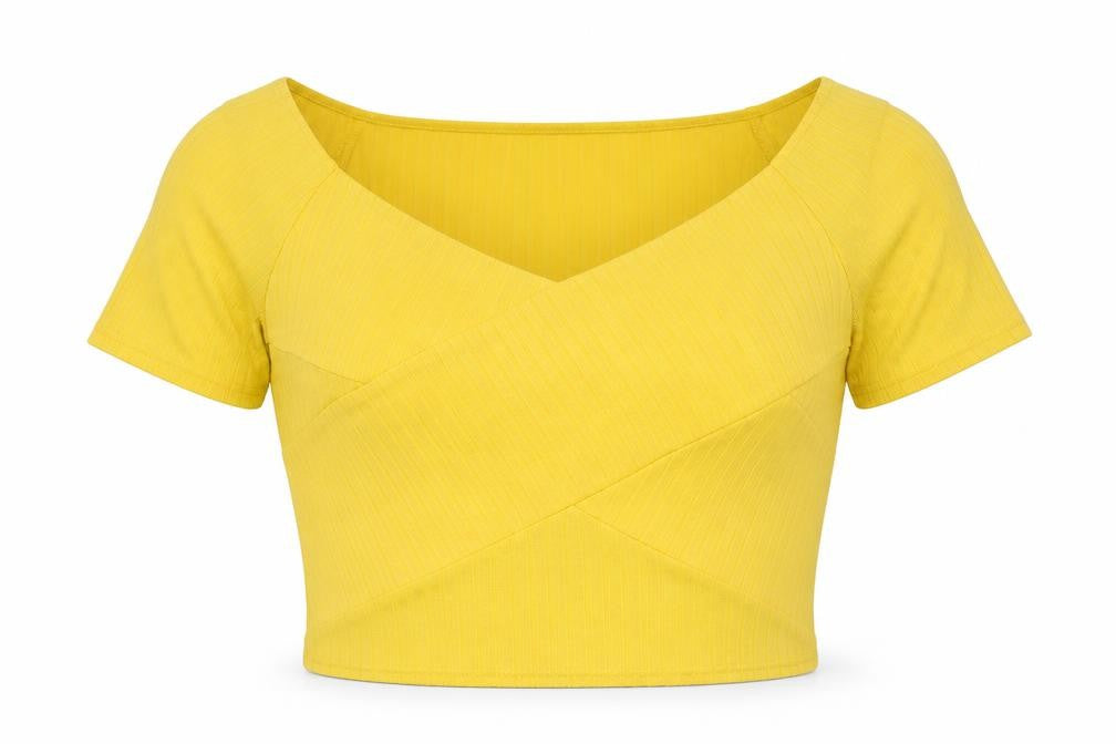 petites Womens Yellow  Polyester Cropped T-Shirt Size 10 Scoop Neck - Summer