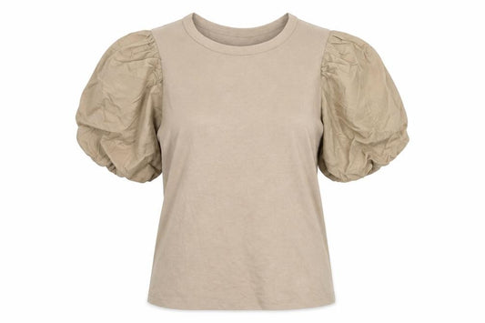 Front view of H&M women’s brown cotton basic t-shirt, size M, crew neck - stylish arms