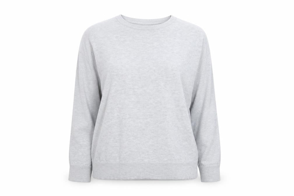 Front view of New Look women’s grey crew neck polyester jumper, size M