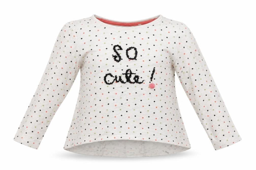 Front view of Tu Baby White Polka Dot Cotton Basic Blouse, size 18-24, Months Crew Neck - So Cute