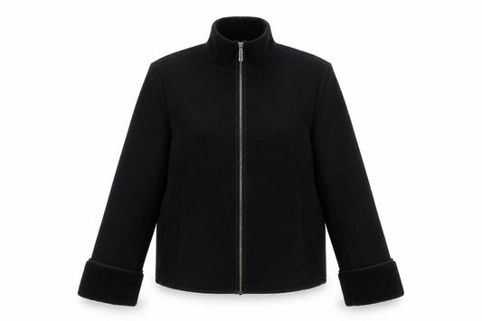 Front view of Next women’s black jacket, size UK 12, zip