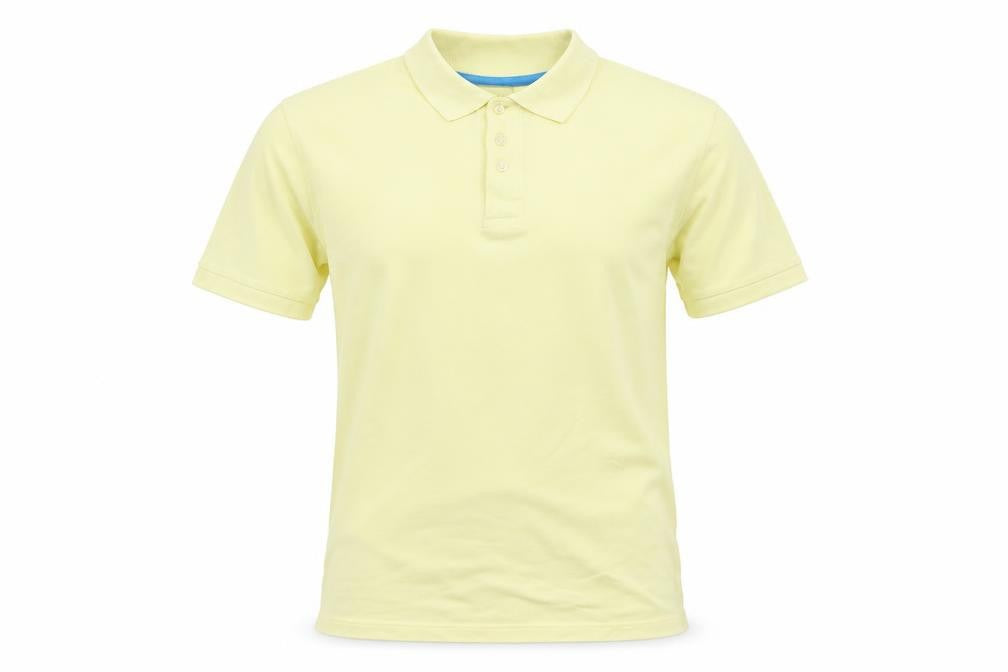 Front view of Hutson Harbour men’s yellow polo, size S, collared button