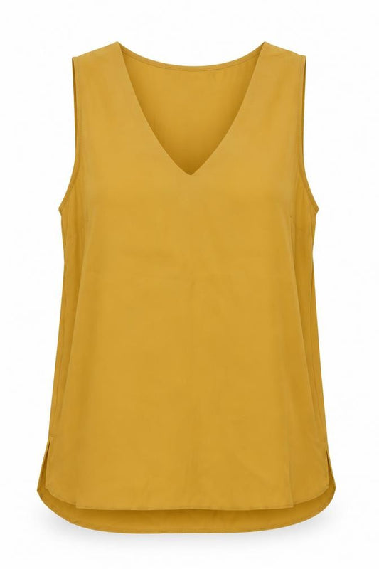 Front view of Primark women’s yellow polyester basic button-up, size UK 10, v-neck