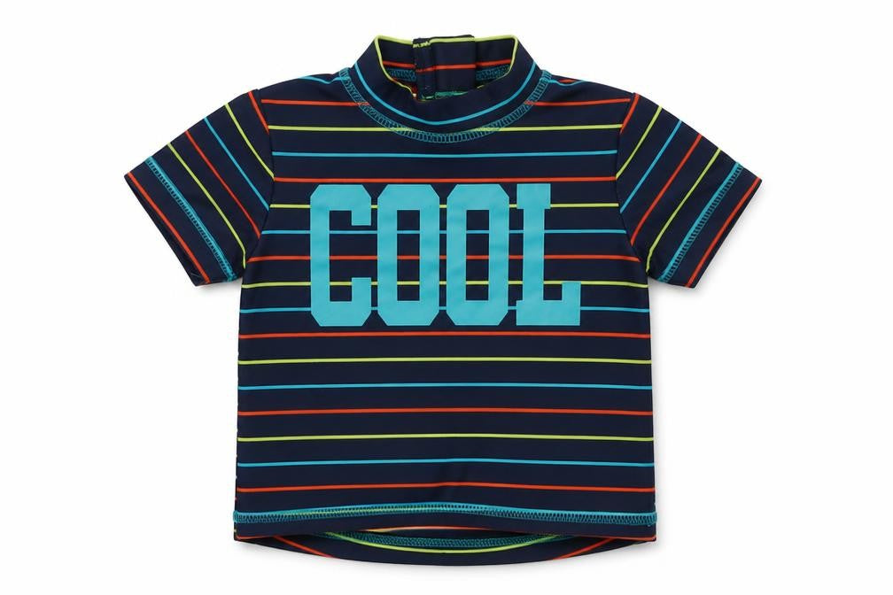 Front view of Primark Baby Multicoloured Striped Nylon Basic Blouse, size 9-12, Months Mock Neck Zip - Cool