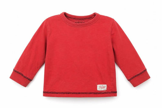 Front view of Next Baby Red Cotton Basic T-Shirt, size 12-18, Months Crew Neck