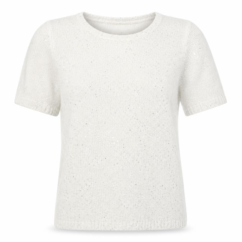 Front view of Marks & Spencer women’s white crew neck polyester jumper, size UK 8