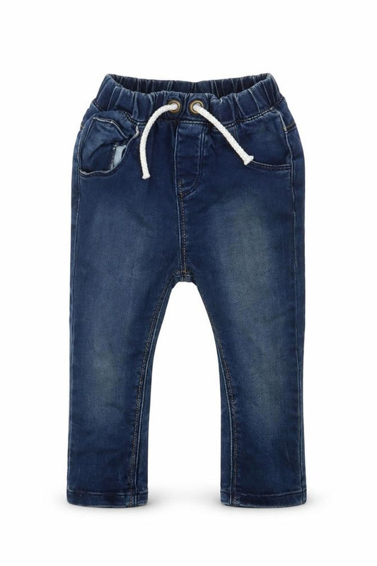 Front view of Tu Baby Blue Cotton Jogger Jeans, size 12-18, Months Drawstring