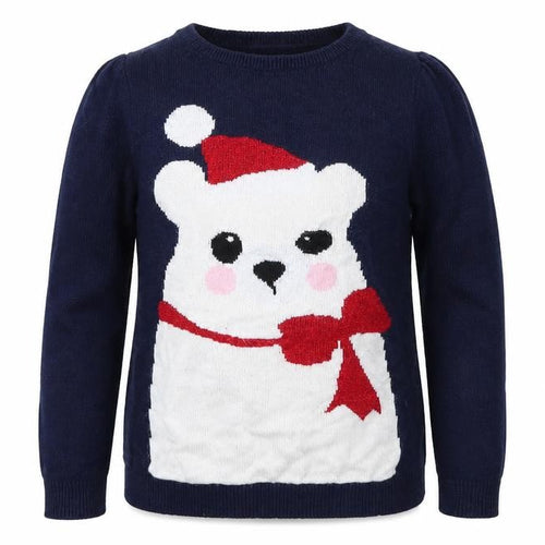 H&M Girls Blue Round Neck  Viscose Pullover Jumper Size 7-8 Years  Pullover - Polar Bear