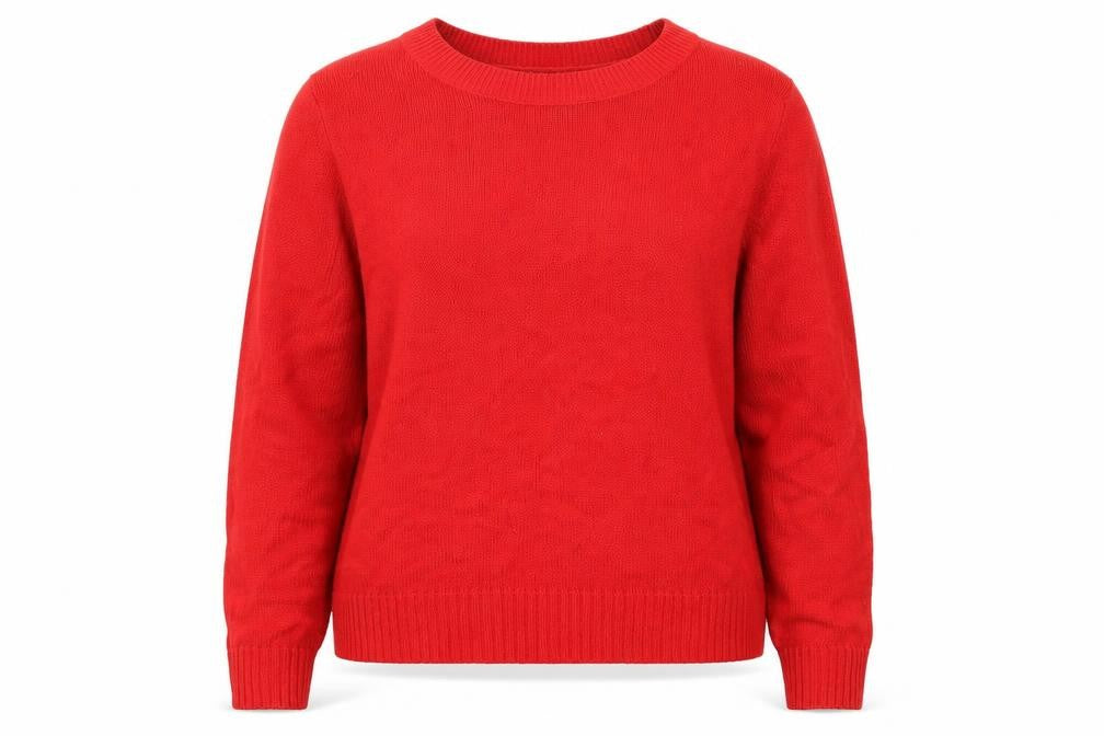 Front view of H&M women’s red round neck acrylic jumper, size L