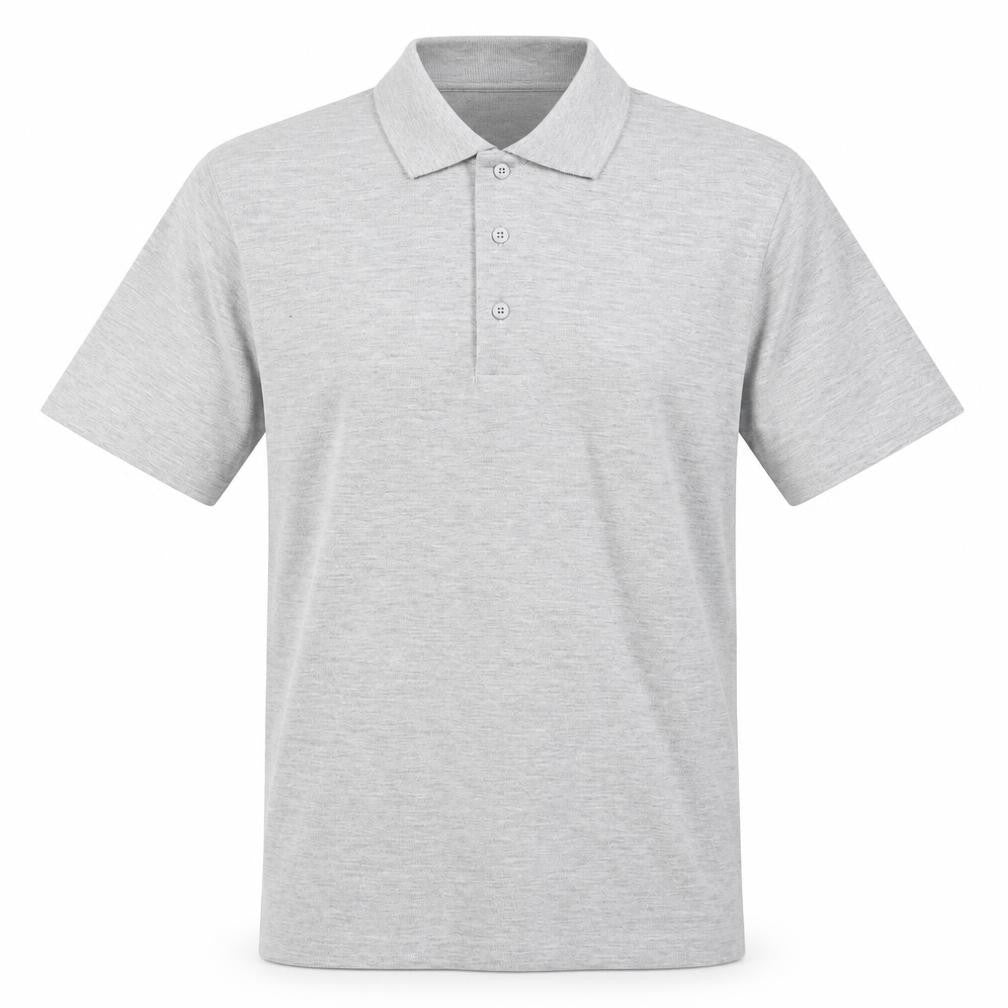 Front view of Uneek men’s grey polyester polo, size S, collared pullover