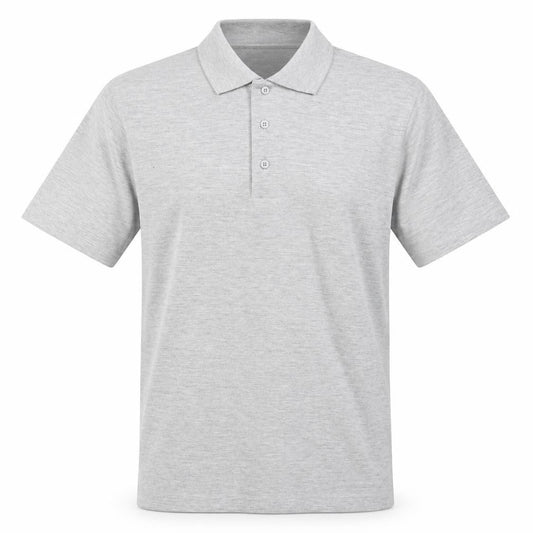 Front view of Uneek men’s grey polyester polo, size S, collared pullover