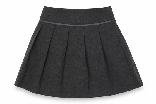 Front view of Tu girls’ grey viscose pleated skirt, size 5, years regular zip