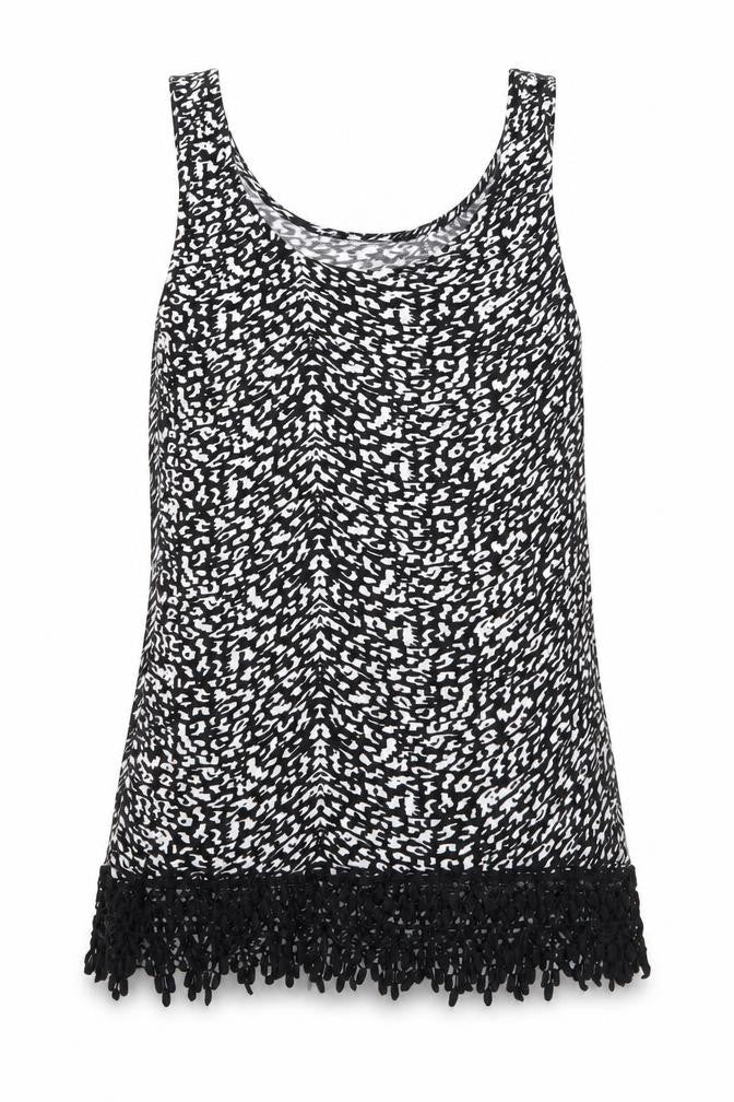 Front view of Papaya women’s black viscose basic tank, size UK 8, scoop neck
