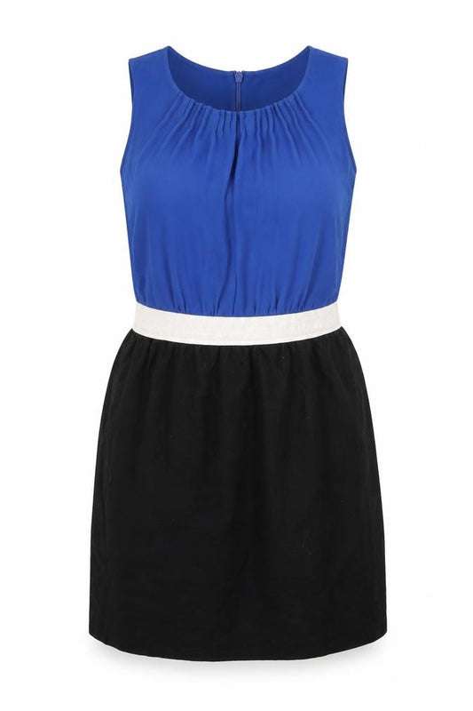 Front view of Next women’s blue cotton a-line, size UK 12, round neck zip