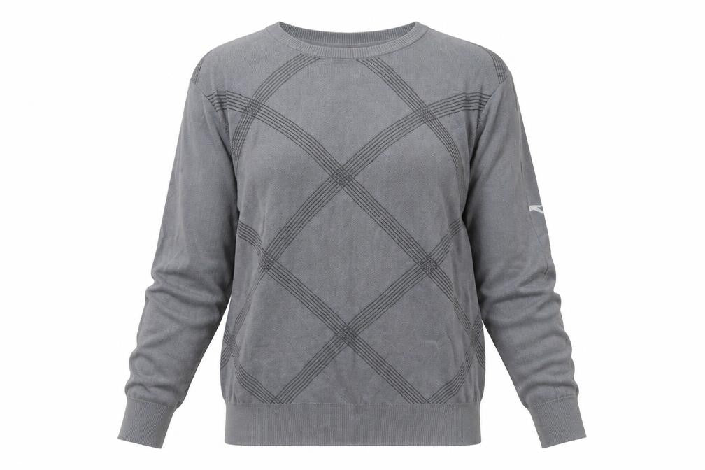 Front view of Slazenger women’s grey argyle/diamond cotton pullover sweatshirt, size UK 14, pullover