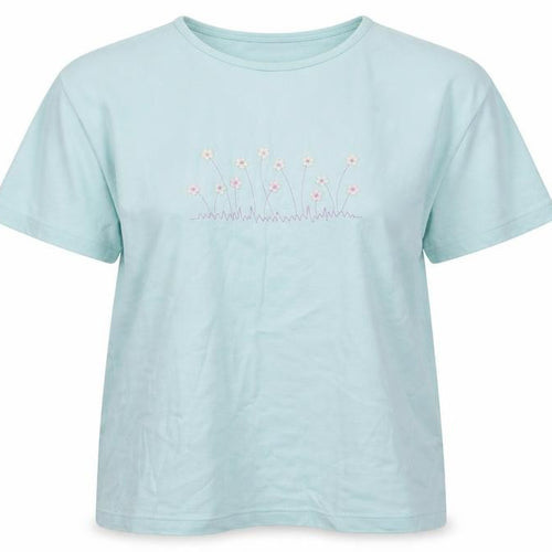 Holmewood Womens Blue Floral Cotton Basic T-Shirt Size M Crew Neck