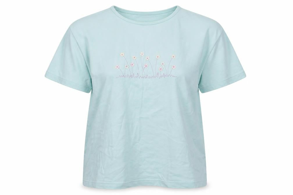 Holmewood Womens Blue Floral Cotton Basic T-Shirt Size M Crew Neck
